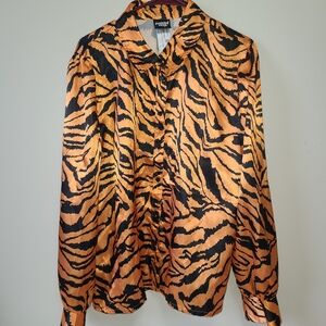 Orange and Black Tiger Print Button-Up Shirt